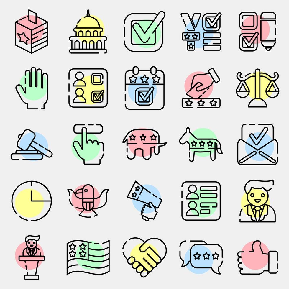 Icon set of usa election. USA general election elements. Icons in color spot style. Good for prints, posters, infographics, etc. vector