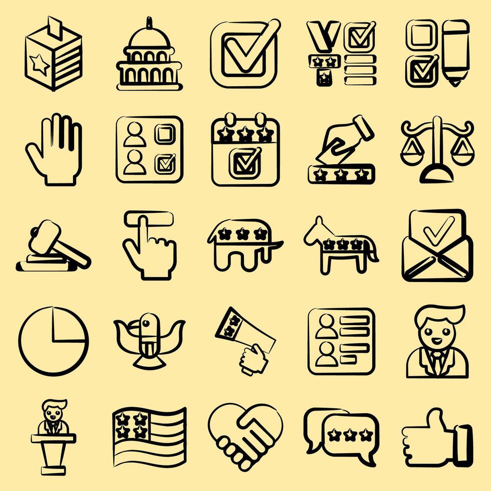 Icon set of usa election. USA general election elements. Icons in hand drawn style. Good for prints, posters, infographics, etc. vector