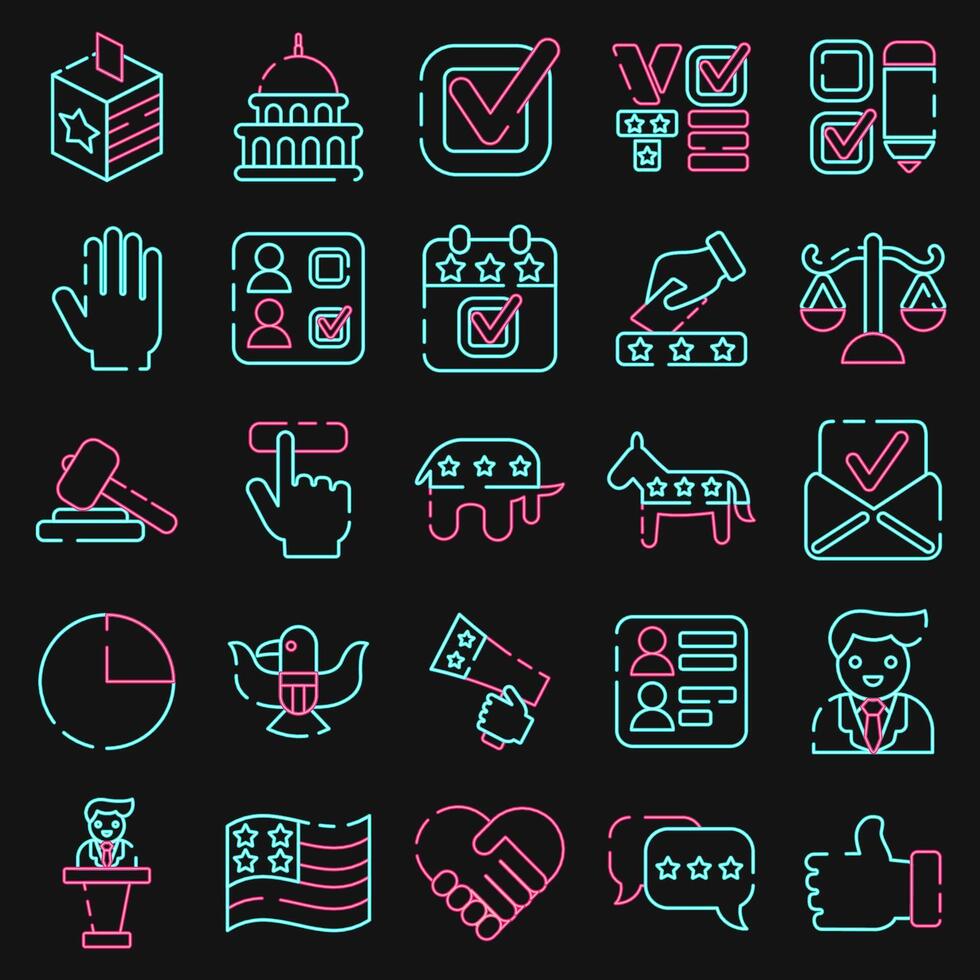 Icon set of usa election. USA general election elements. Icons in neon style. Good for prints, posters, infographics, etc. vector