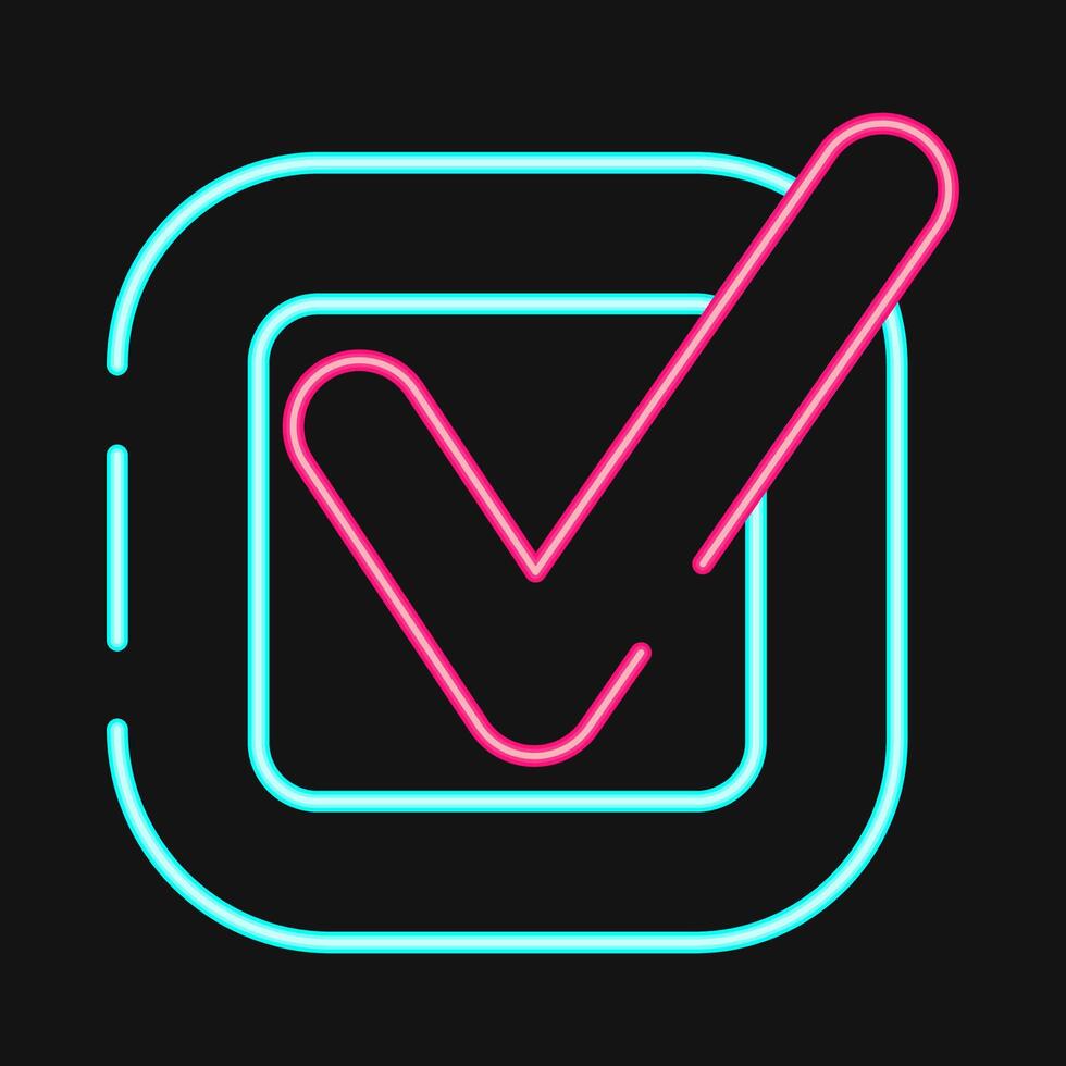 Icon check mark. USA general election elements. Icons in neon style. Good for prints, posters, infographics, etc. vector