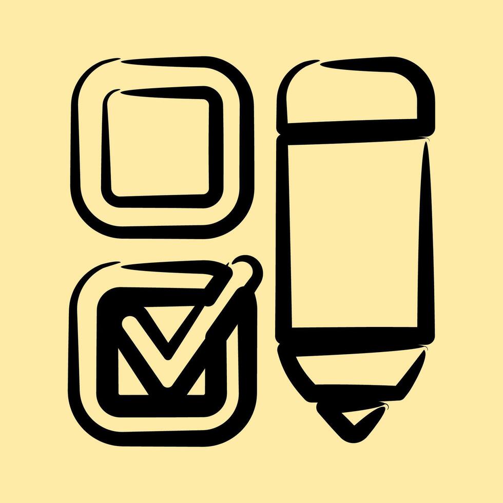 Icon check mark with a pen. USA general election elements. Icons in hand drawn style. Good for prints, posters, infographics, etc. vector