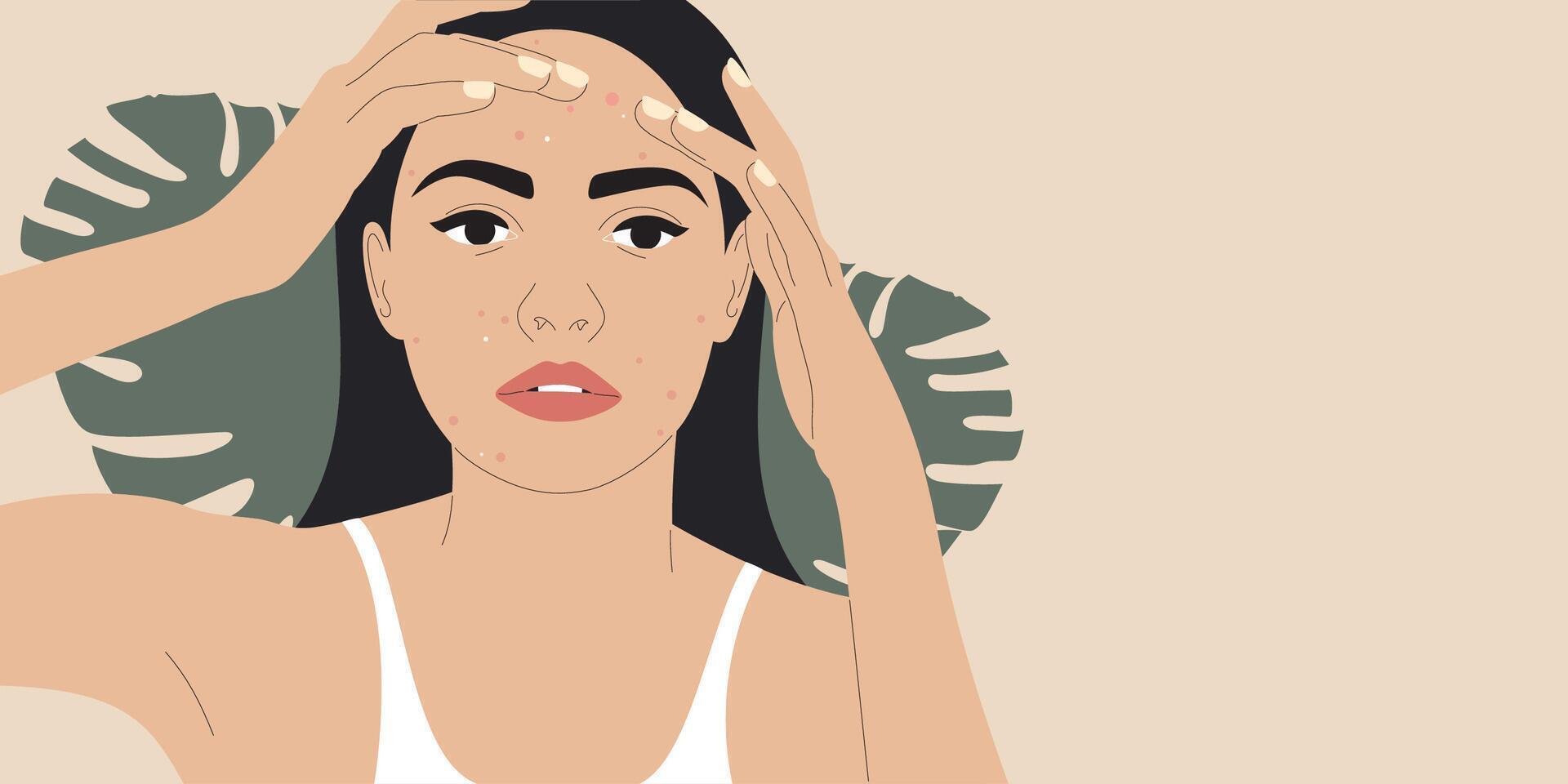 a woman with acne on her face vector