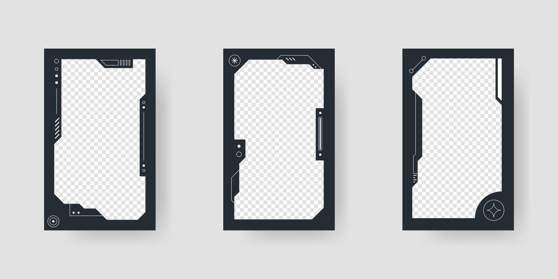 Abstract sci-fi frame. Hud interface design style. Digital futuristic frame element. Cyberpunk style. Design for banner, card, player card game, background. vector