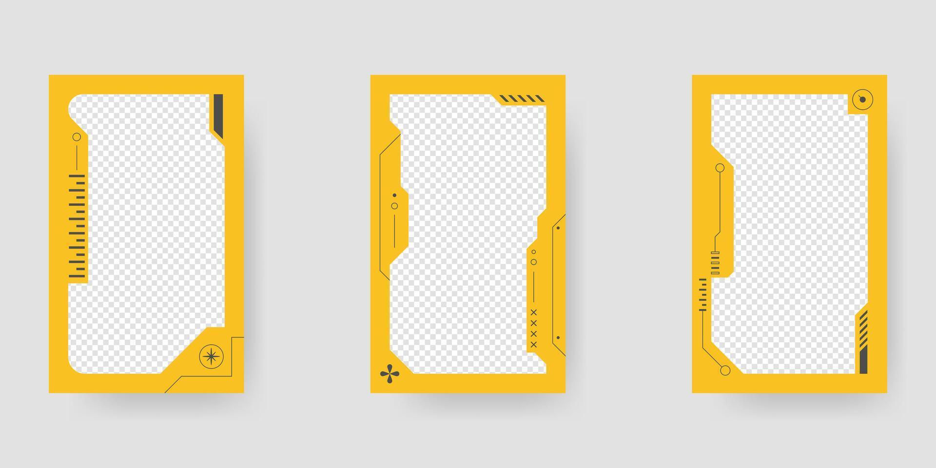 Abstract sci-fi frame. Hud interface design style. Digital futuristic frame element. Cyberpunk style. Design for banner, card, player card game, background. vector