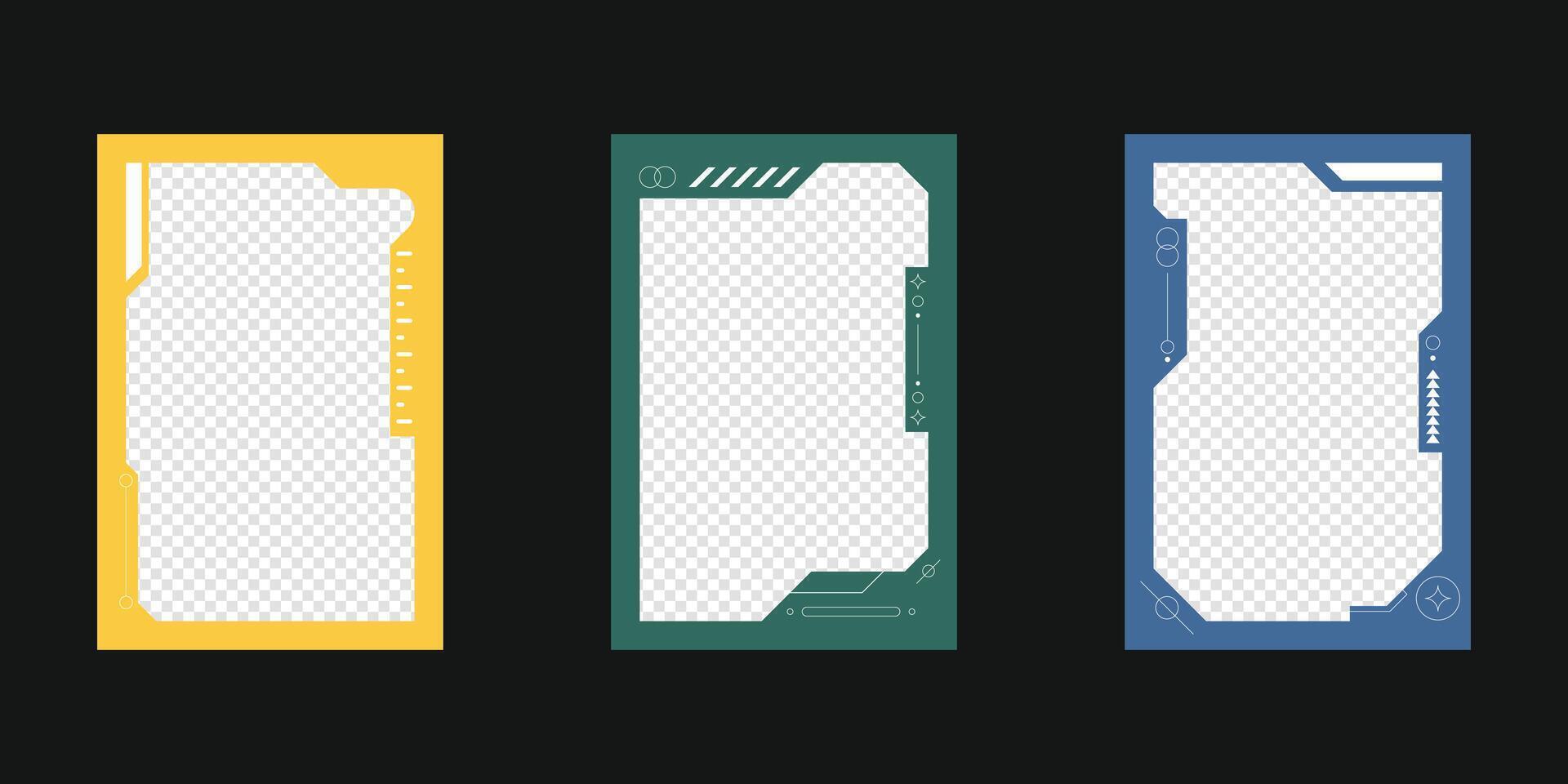 Abstract sci-fi frame. Hud interface design style. Digital futuristic frame element. Cyberpunk style. Design for banner, card, player card game, background. vector