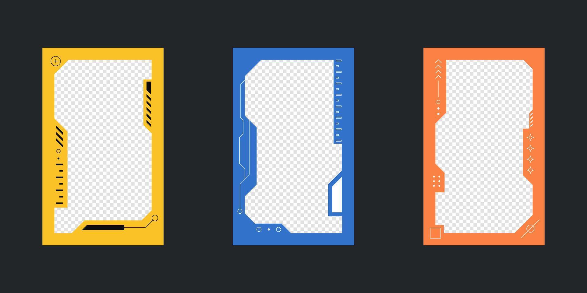 Abstract sci-fi frame. Hud interface design style. Digital futuristic frame element. Cyberpunk style. Design for banner, card, player card game, background. vector