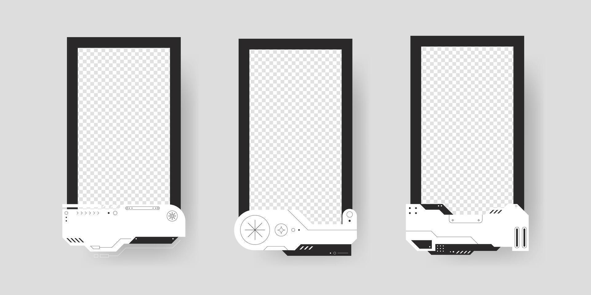 Collection of player frames template. Cyberpunk style. Game card frame mockup template design. vector
