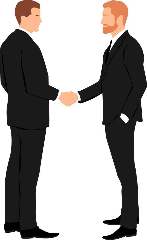Two men wearing in business suits shaking hands. vector
