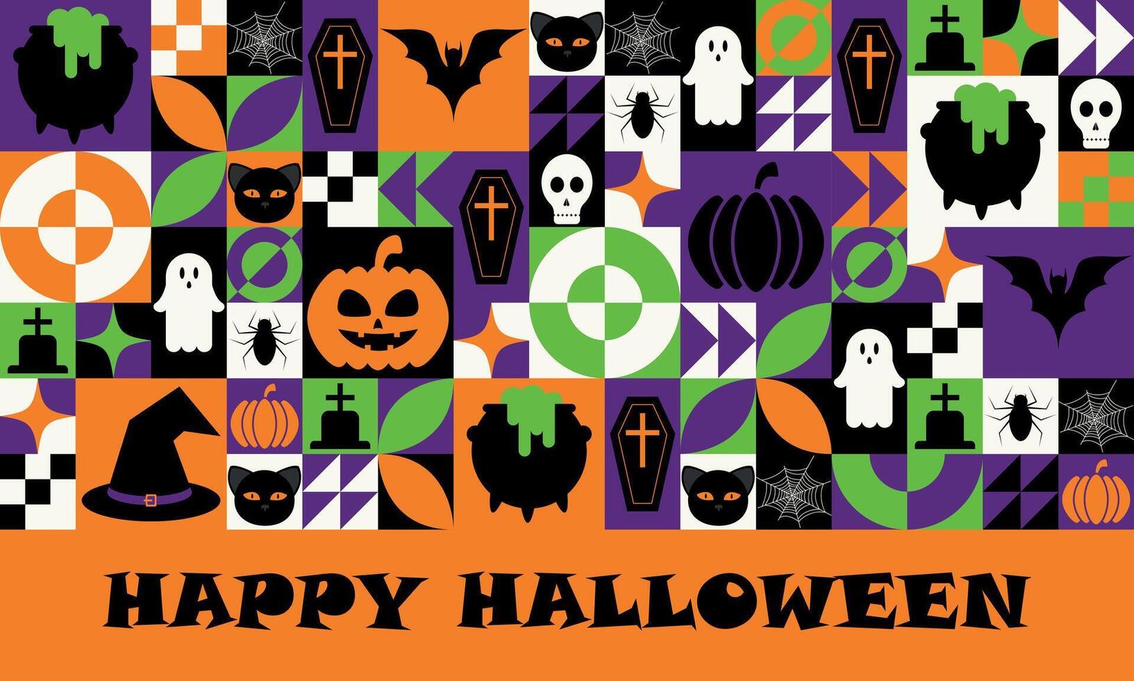 Bauhaus Halloween geometric pattern of abstract modern shapes with horror holiday characters. background vector