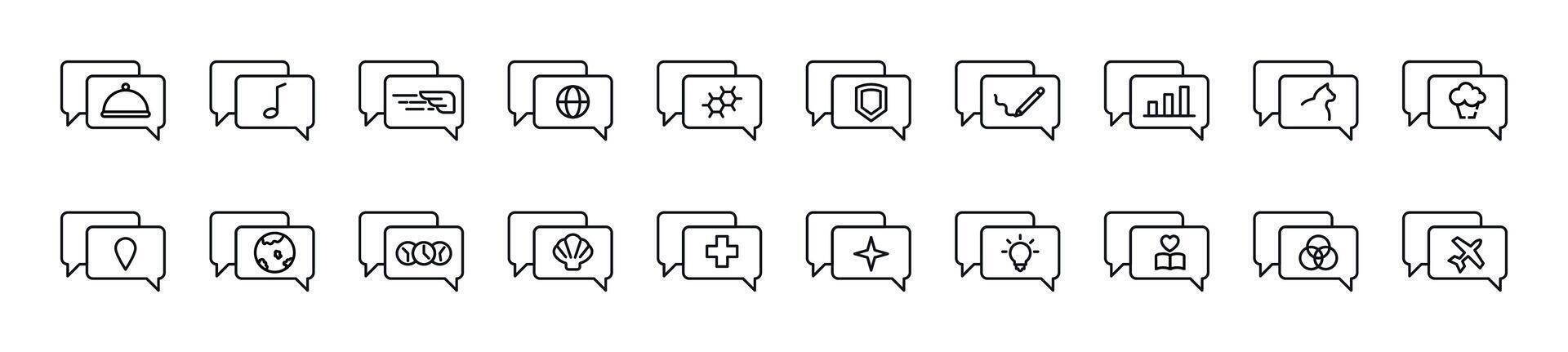 Speech bubble linear icons collection. Editable stroke. Simple linear illustration for web sites, newspapers, articles book vector