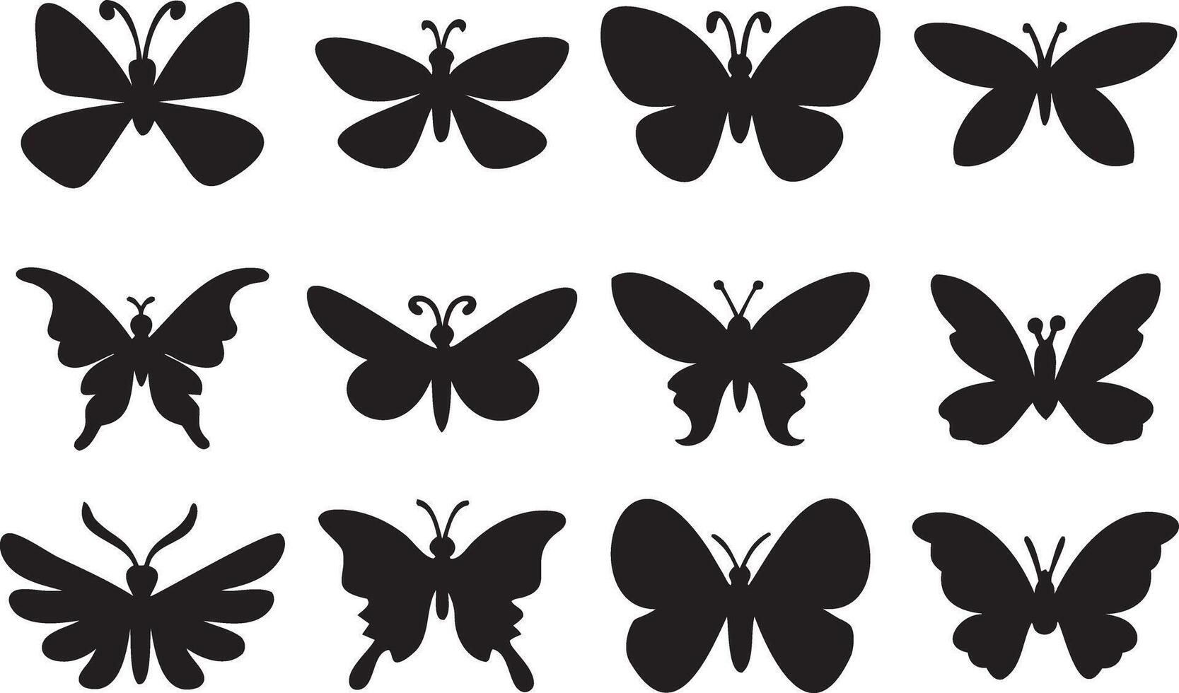 Flying butterflies silhouette black set isolated on transparent background, Set of flying butterfly silhouette, isolated object vector