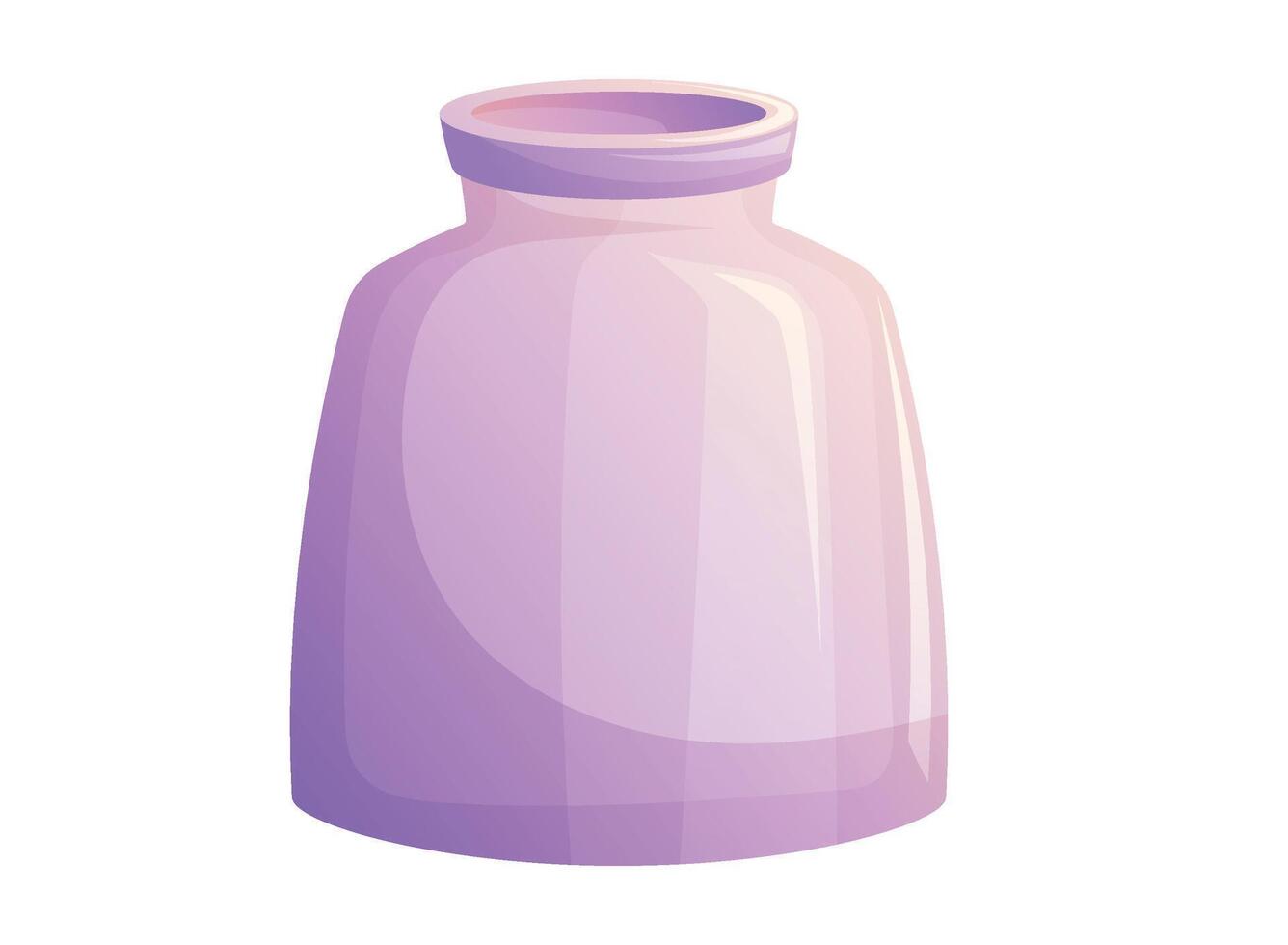 Glass pink vase or empty open jar. isolated cartoon illustration. vector