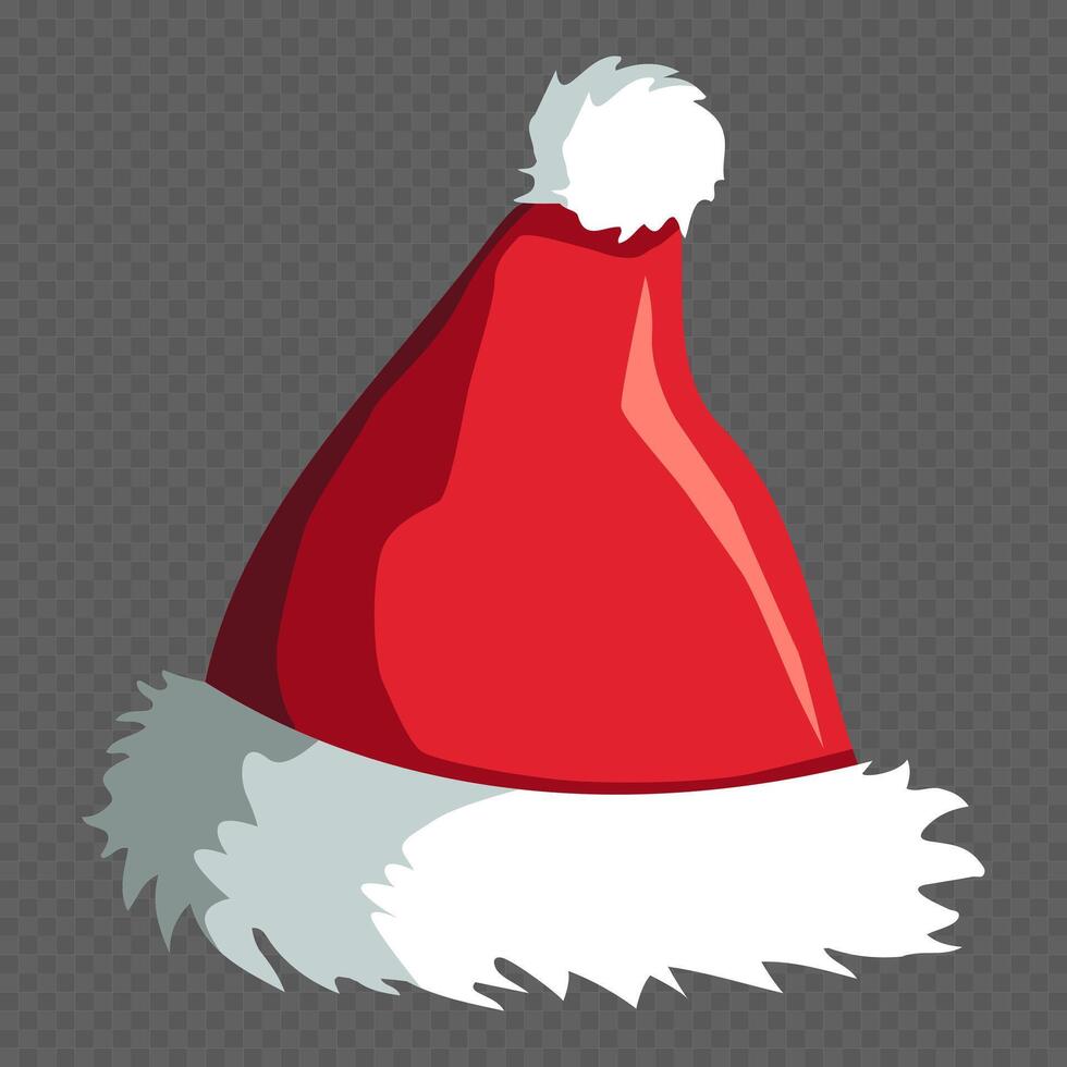 Realistic Santa Claus hat, holiday cap to xmas illustration. New Year red hat. vector