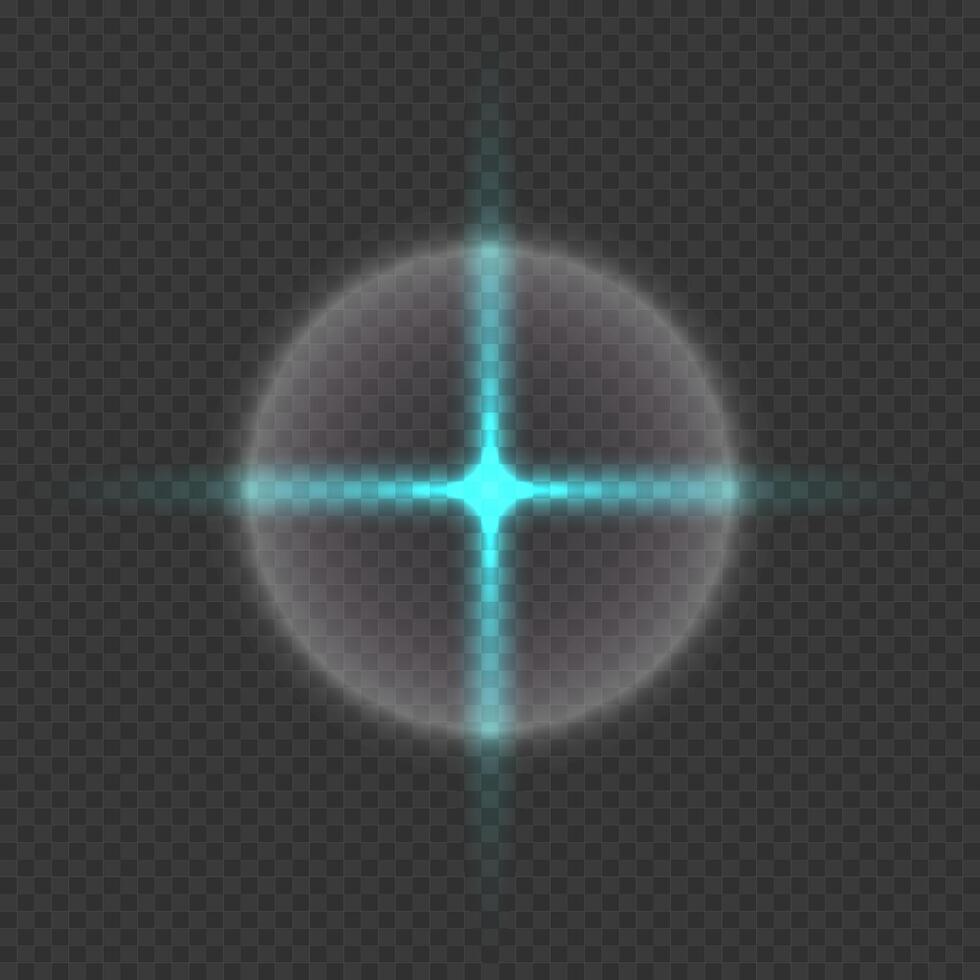 Glitter shining star, glowing spark. Blue lighting effect. Flash. Light ray. Lens flares vector