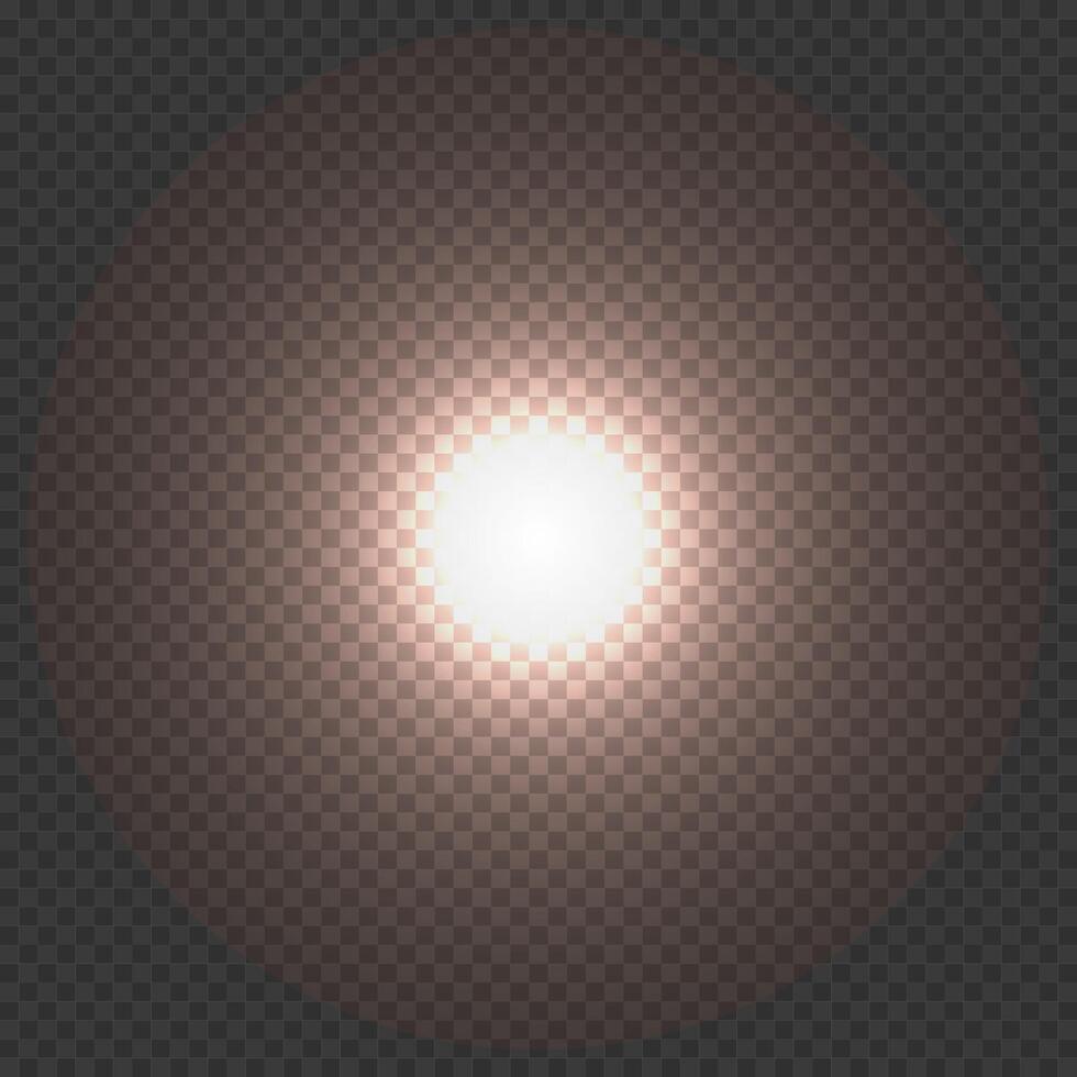 Warm lighting effect. Round flash. Glitter shining star, glowing spark. Light beam. Lens flares. vector