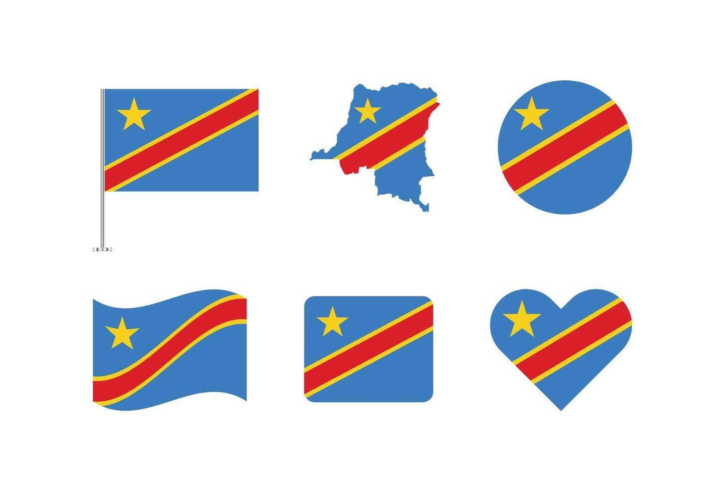 Democratic Republic of the Congo flag. Set of Democratic Republic of the Congo Flags Collection. vector