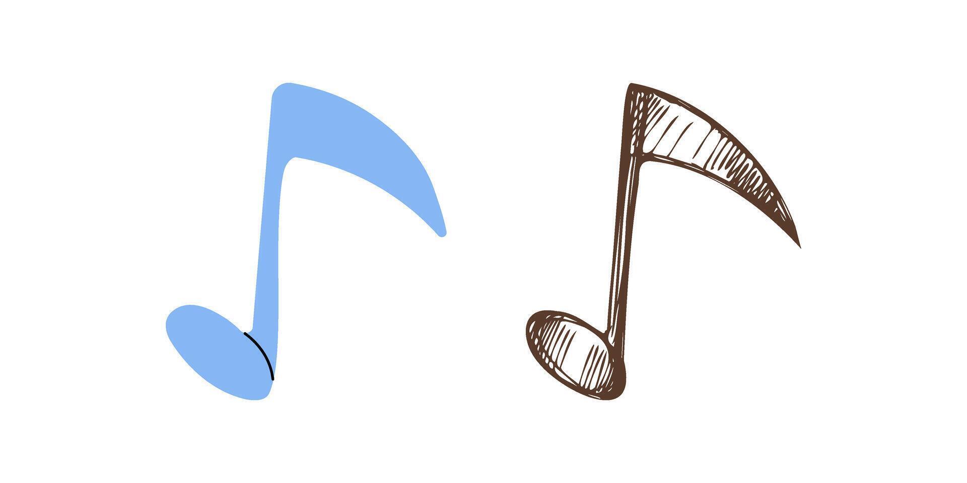 flat and hand drawn sketch style music Illustration. Musical note sketch. Back to School. vector