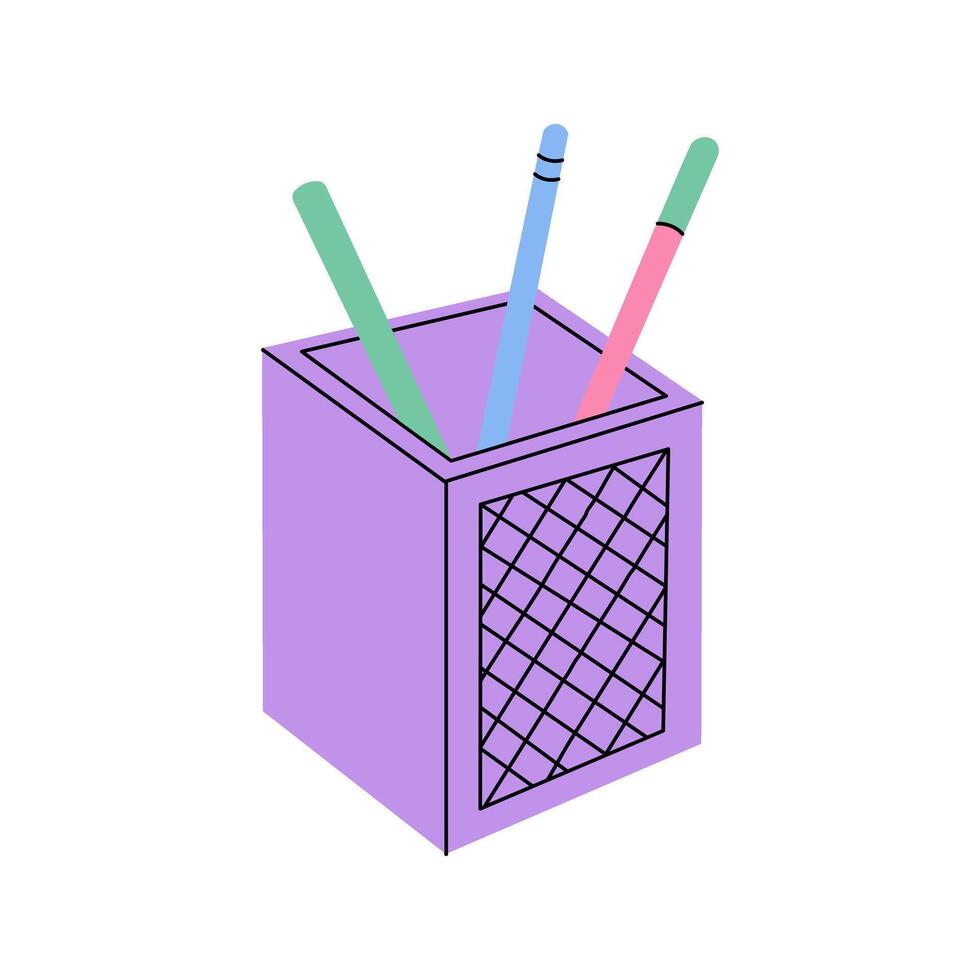 flat style school and office tools Illustration. Plastic box with stationery and drawing tools sketch. Back to School. vector