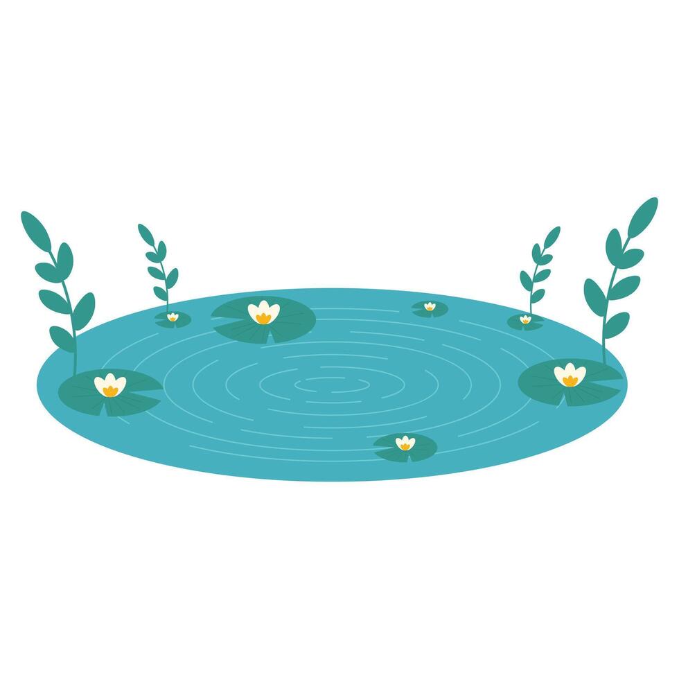Lake with water lilies. Flat illustration isolated on white background vector