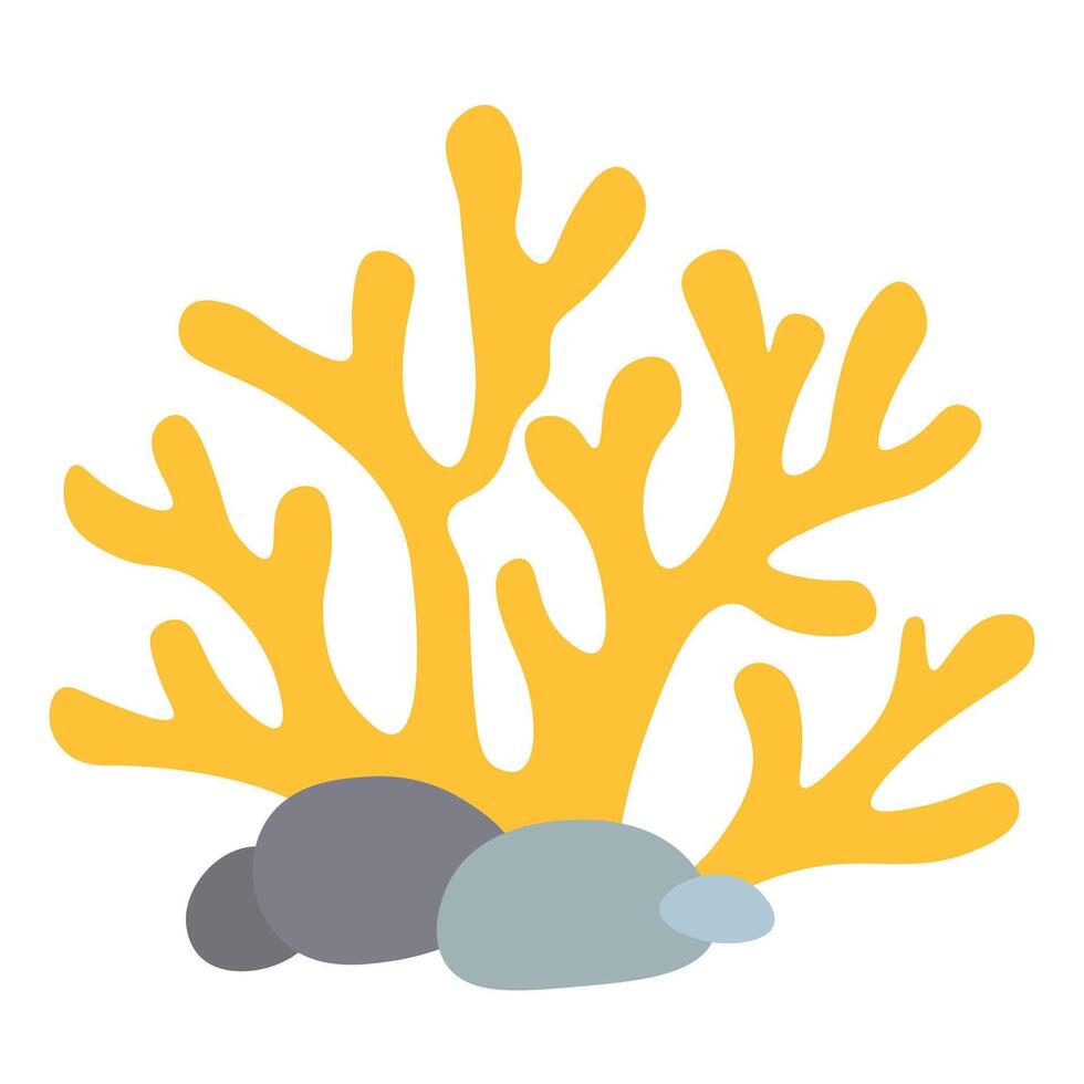 Coral with stones isolated on white background. Flat illustration vector