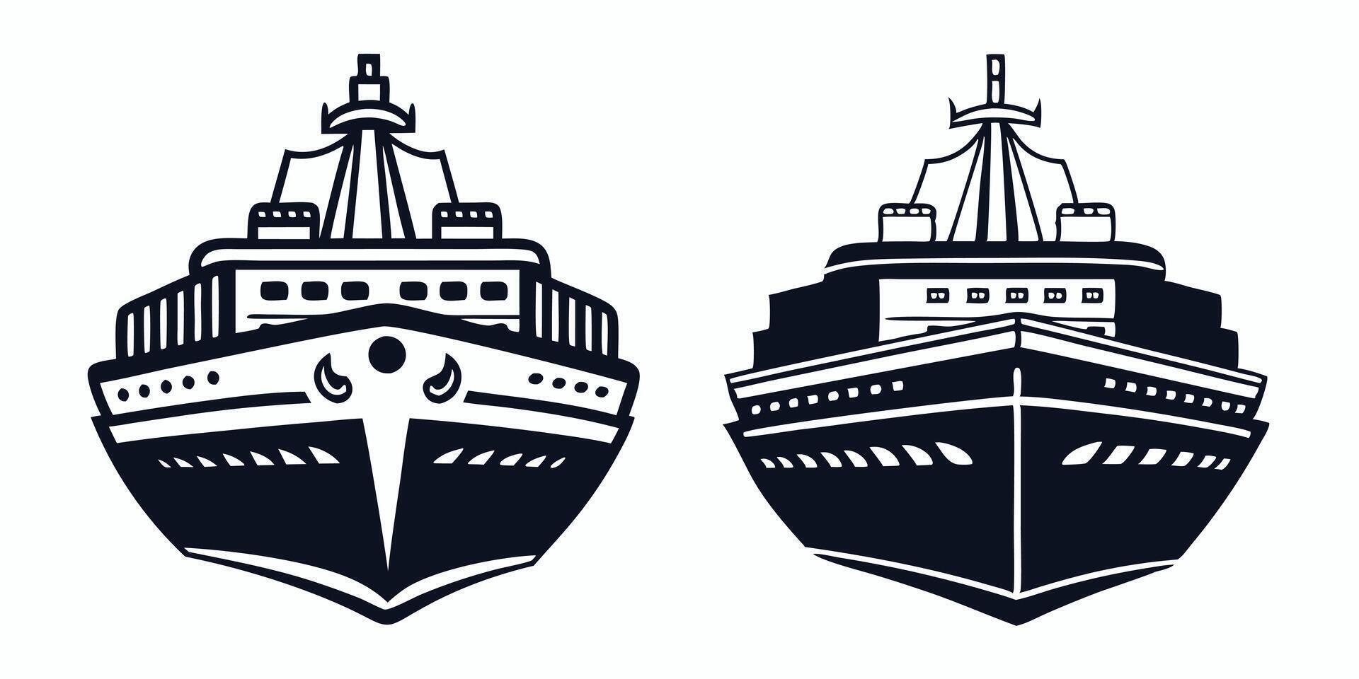 two ships are shown in black and white vector