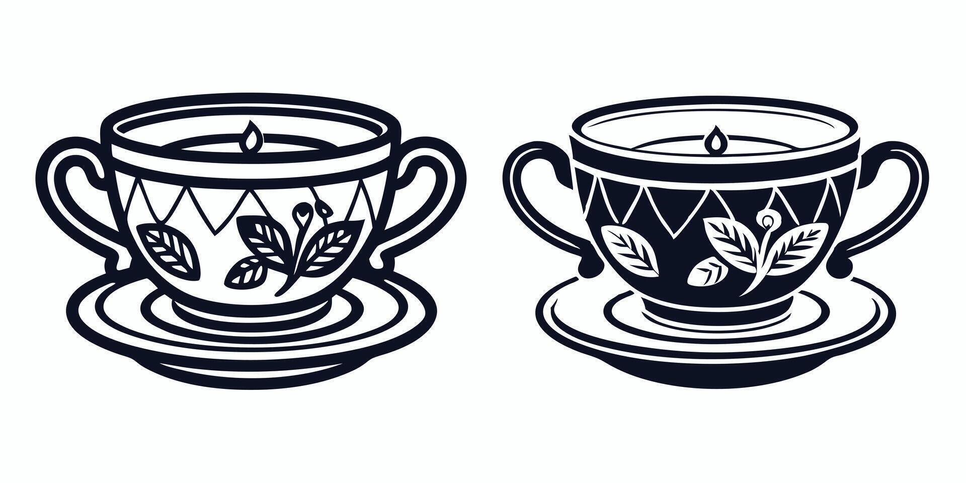 two black and white tea cup icons vector