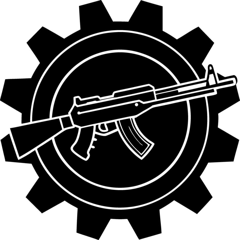 an ak - 47 machine gun in a gear wheel vector