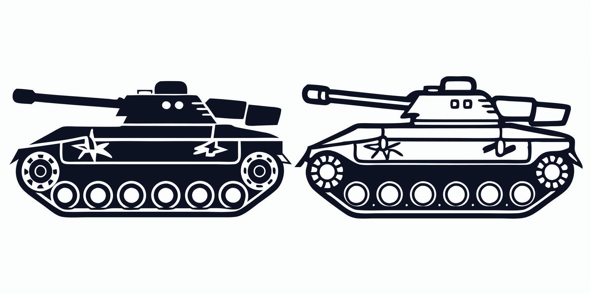 two cartoon tanks on a white background vector