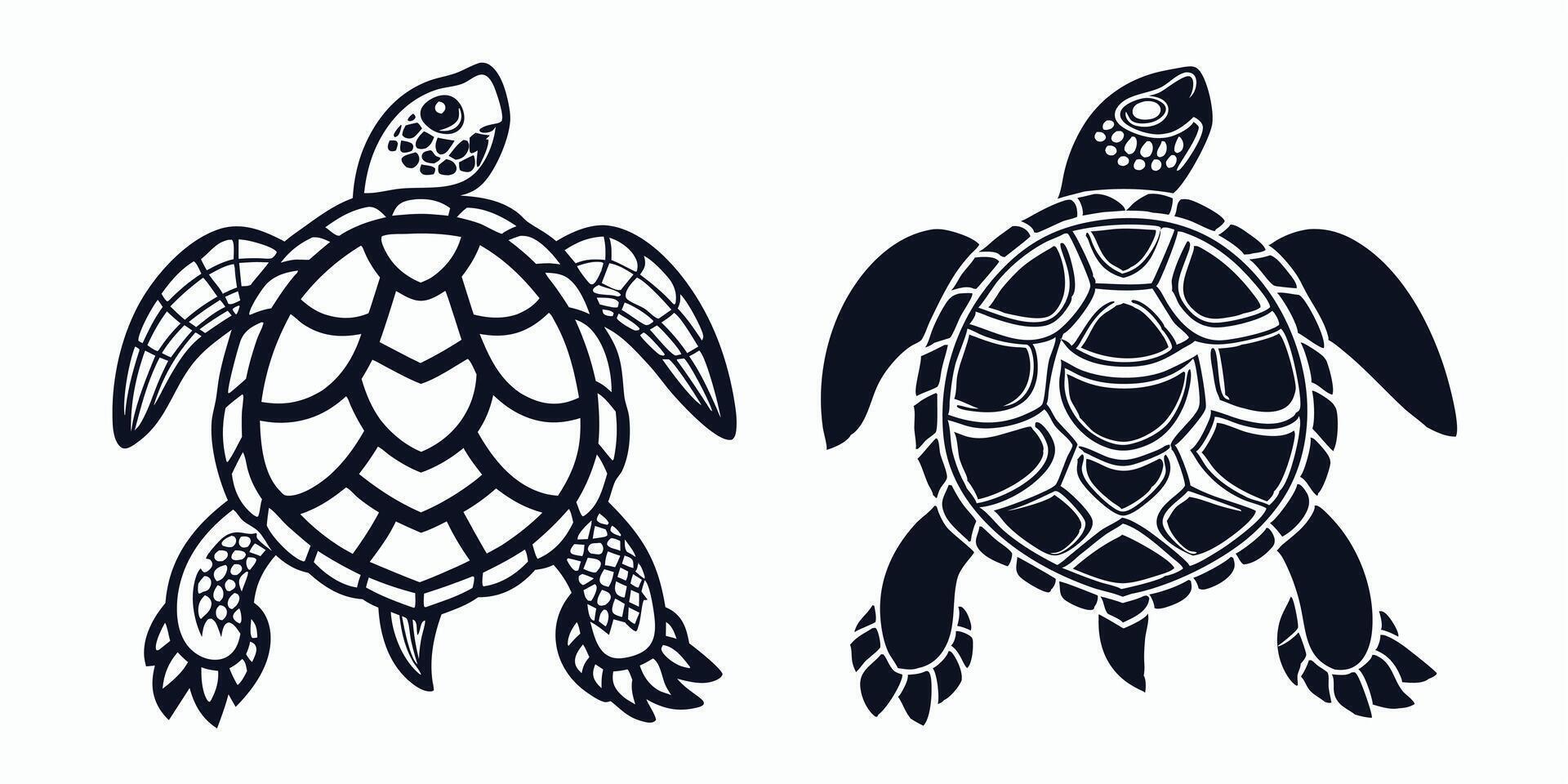 two turtle silhouettes are shown on a white background vector