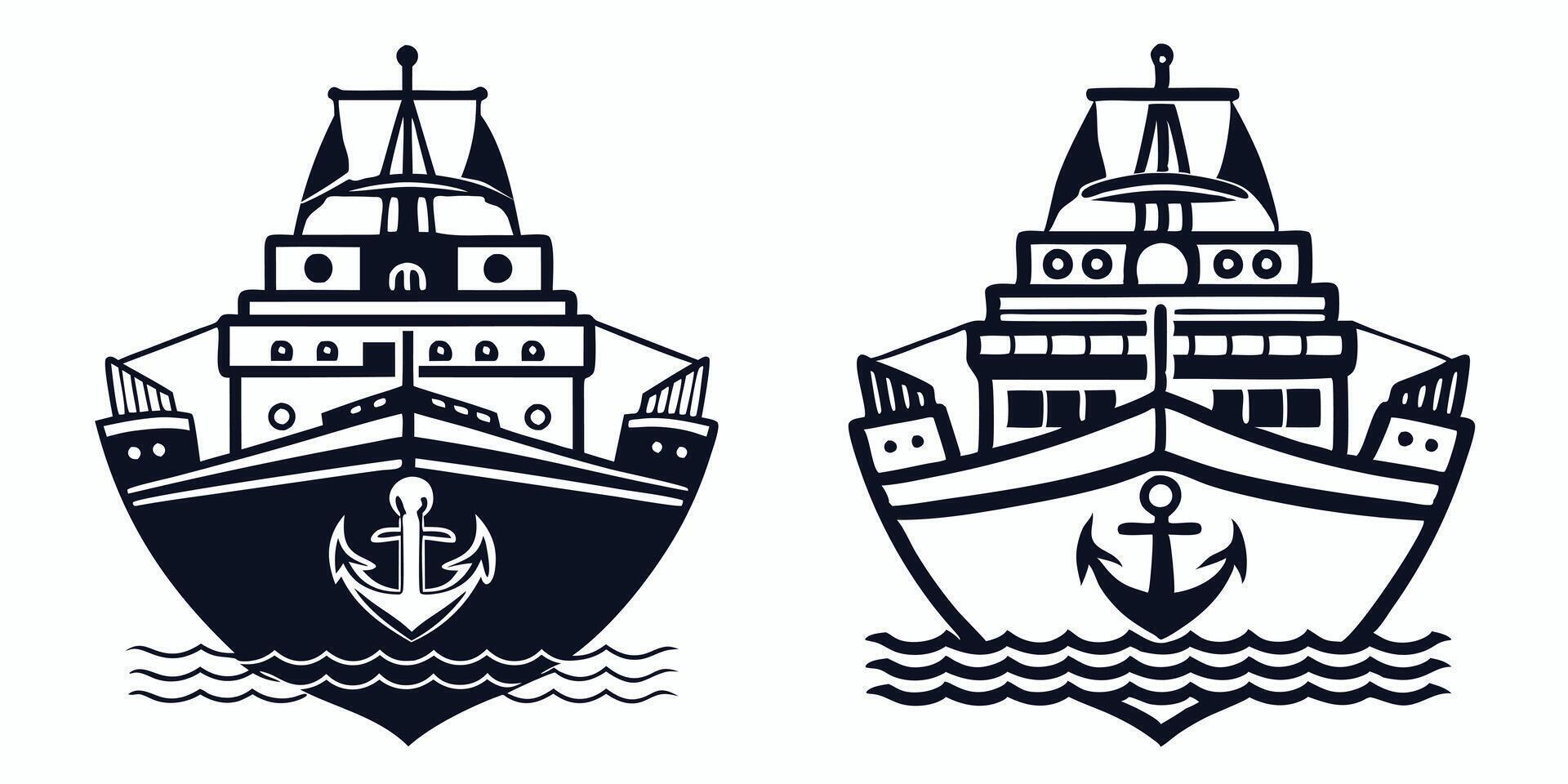 two ships with anchor and sails on a white background vector