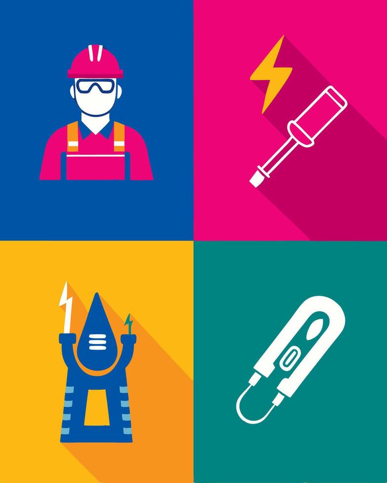 electrician icon set with long shadow illustration vector