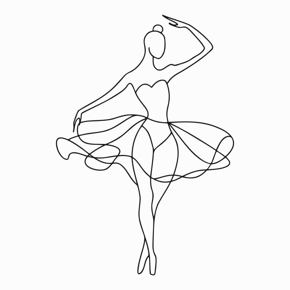 Dancing ballerina, line art. Outline female ballet dancer icon. Elegant woman, logo design vector