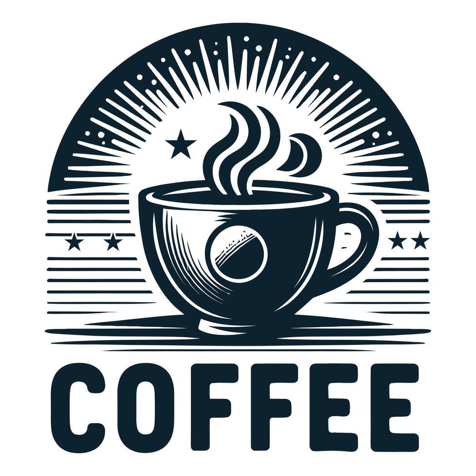 Black silhouette Coffee with steaming cup, coffee beans, and wheat elements vector