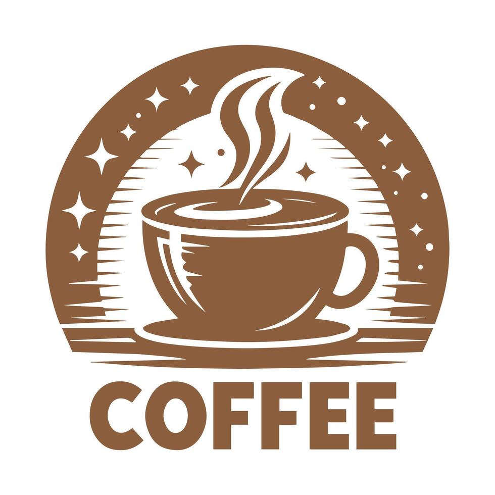 Black silhouette Coffee with steaming cup, coffee beans, and wheat elements vector