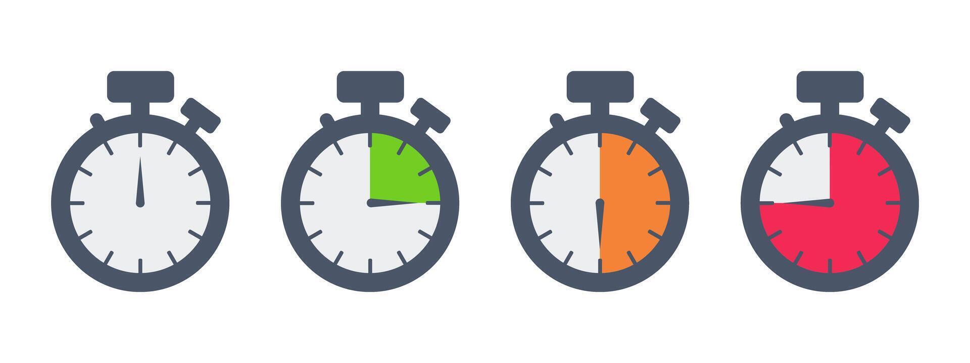 Set of stopwatch, chronometer, sequence frame for mobile application, web design, countdown timer 15 minutes, 30 minutes, 45 minutes. illustration isolated on background for Time animation. vector