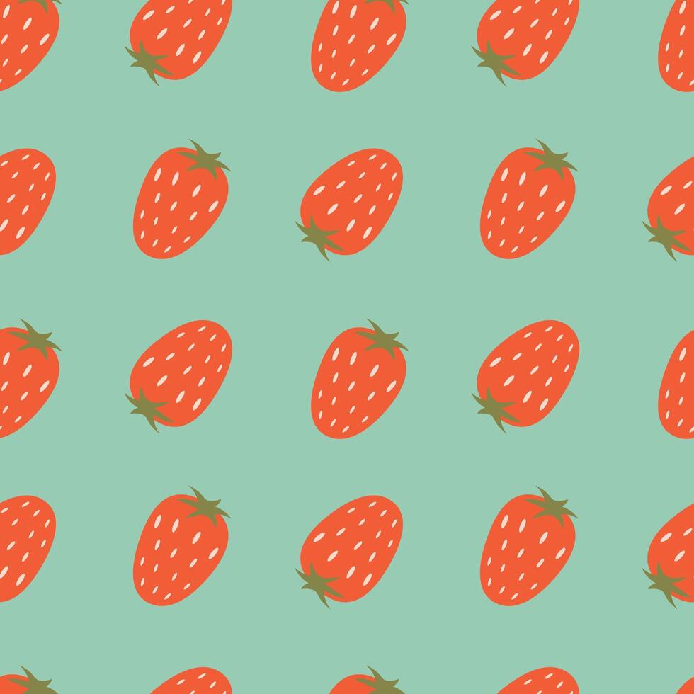 Strawberry seamless pattern. Red berries on a light blue background. illustration for fabric, background, packaging, wrapping paper vector