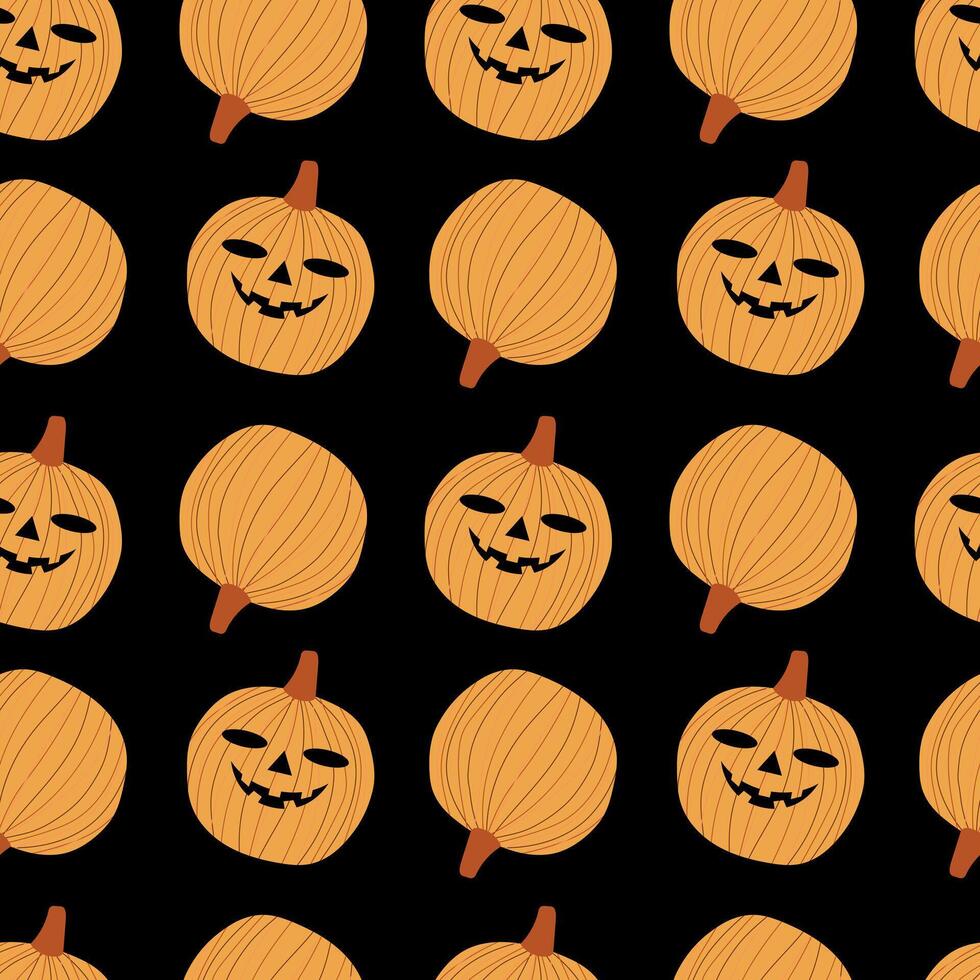 Halloween seamless pattern. Pumpkin with a face on a black background. illustration for fabric, packaging, background, card, case, cover vector