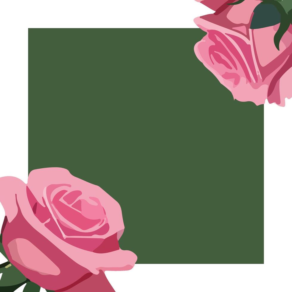 square green space for text. angular flower template with two pink roses vector