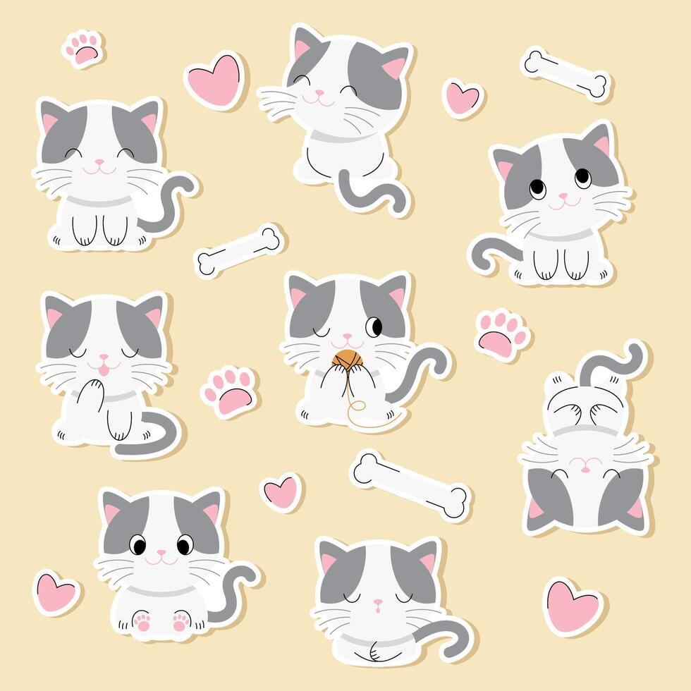 illustration character design, collection stickers funny cats in cartoon style vector