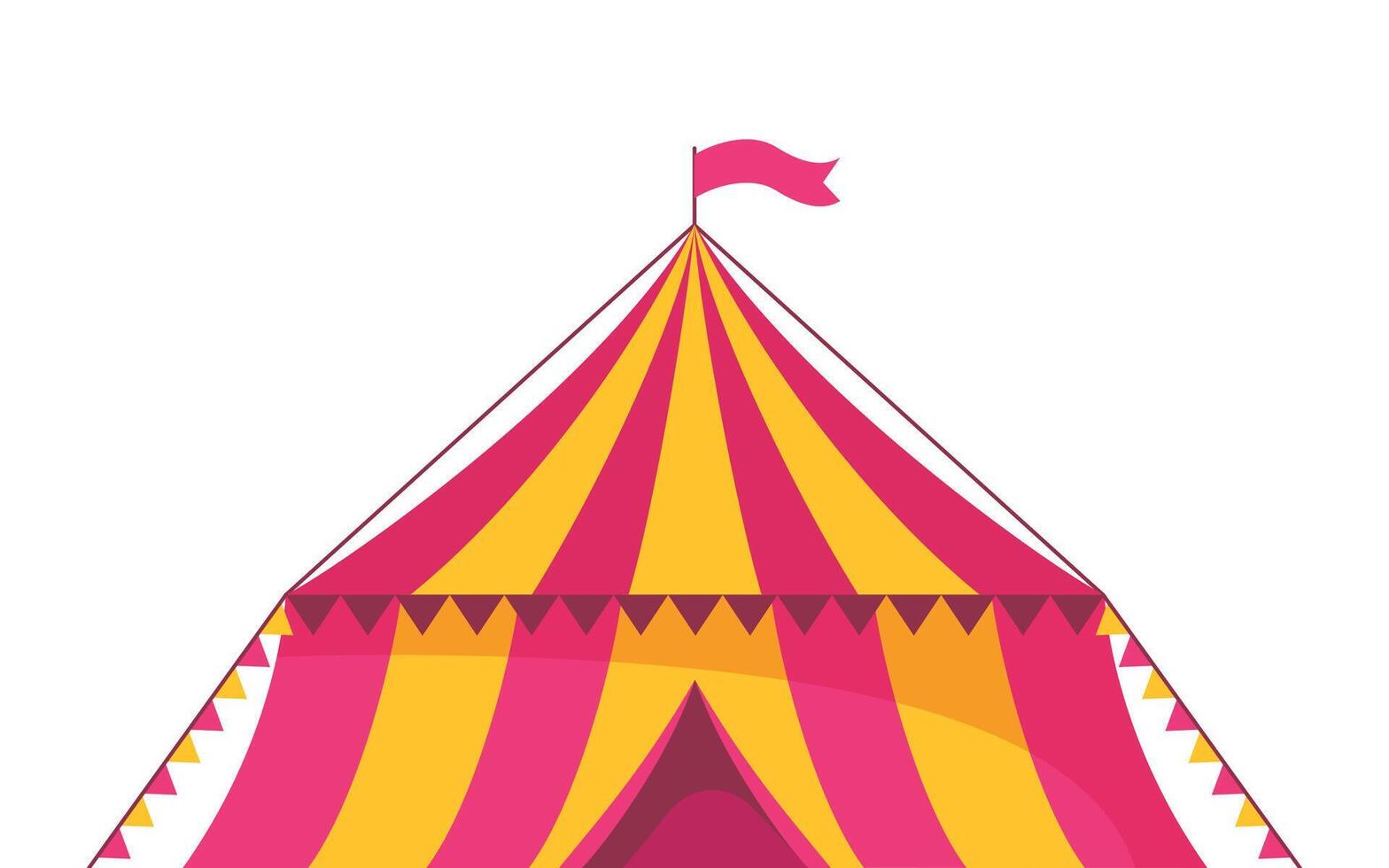Circus red and yellow striped tent in retro style, with flag on the top. Carnival or entertainment illustration. vector
