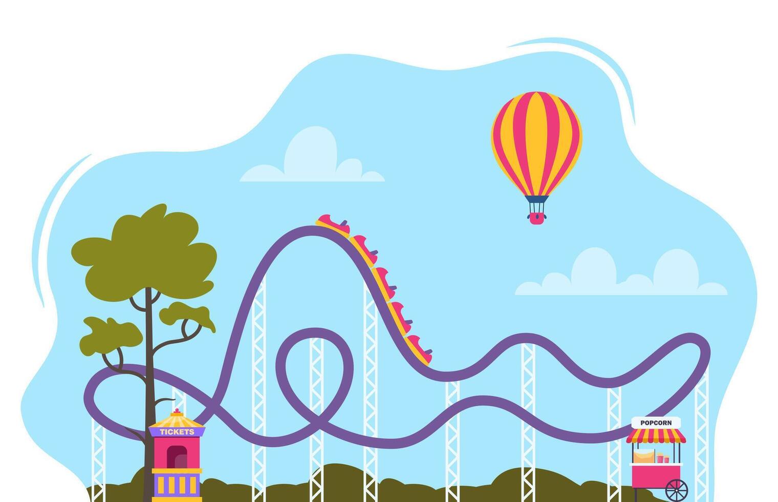 Roller coaster in amusement park. Illustration in flat style isolated on white background. vector