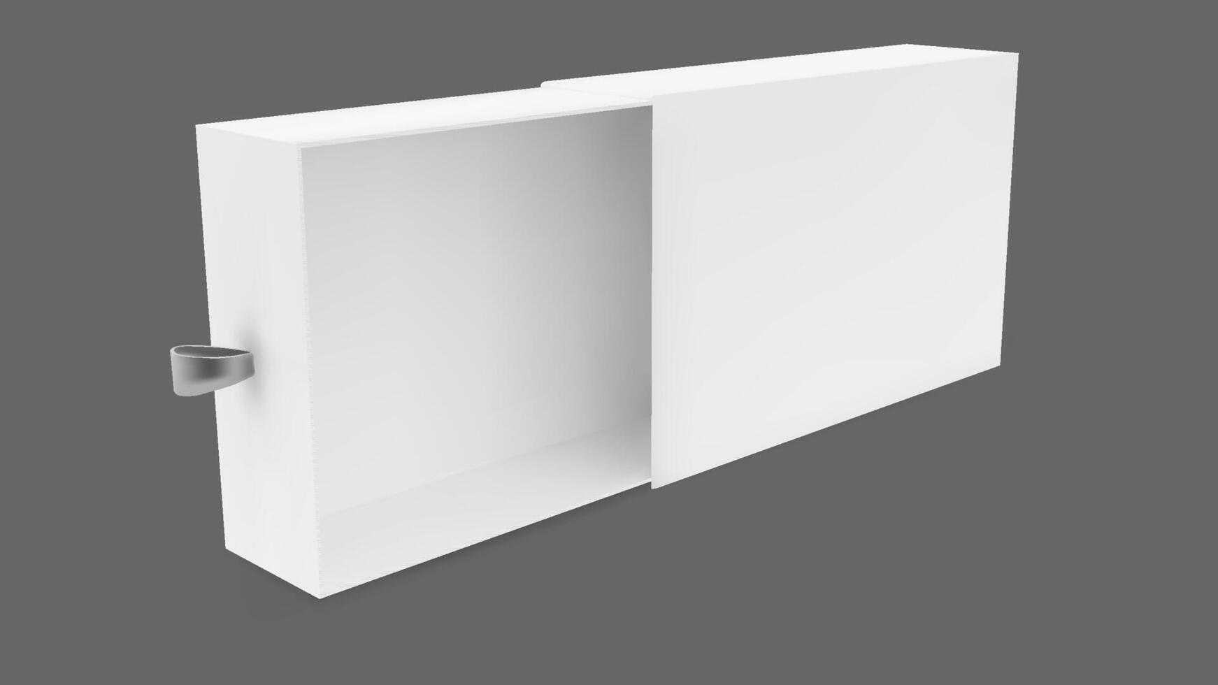 White slide box mockup. Cardboard drawer gift package mock up design. Blank open matchbox template. Realistic carton sliding packaging for business presentation. Tray slider case wrapper for present vector