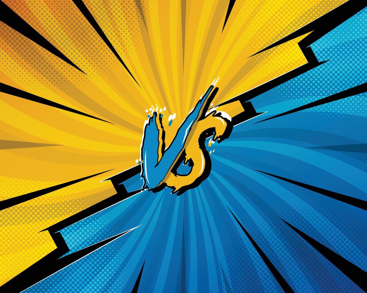 Cartoon comic background fight versus two colors vector