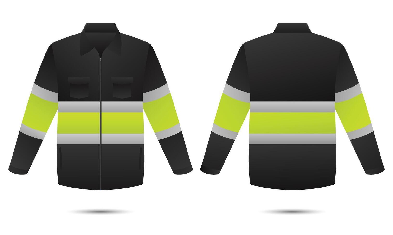 Hi vis work safety jacket template front and back view vector