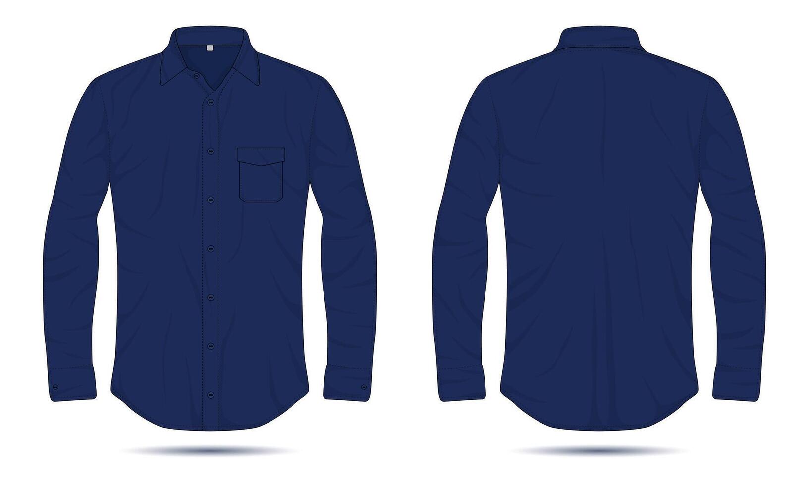 Mockup of dark blue long-sleeve button-up shirt front and back view vector