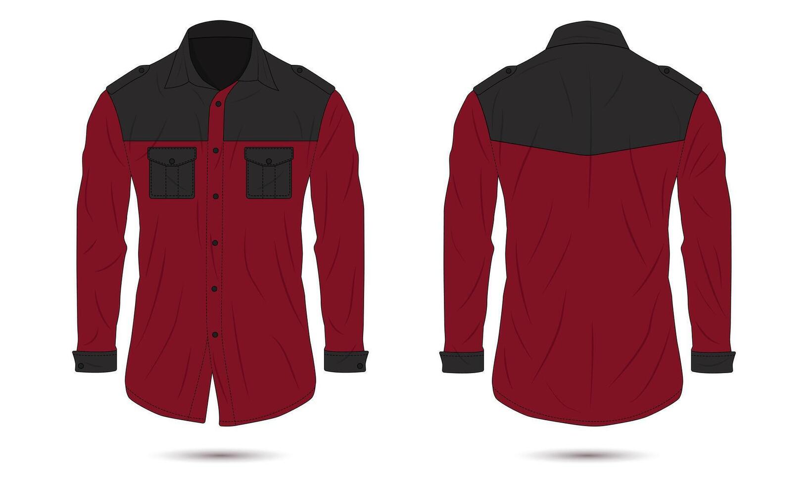 Long sleeve button down work shirt template front and back view vector