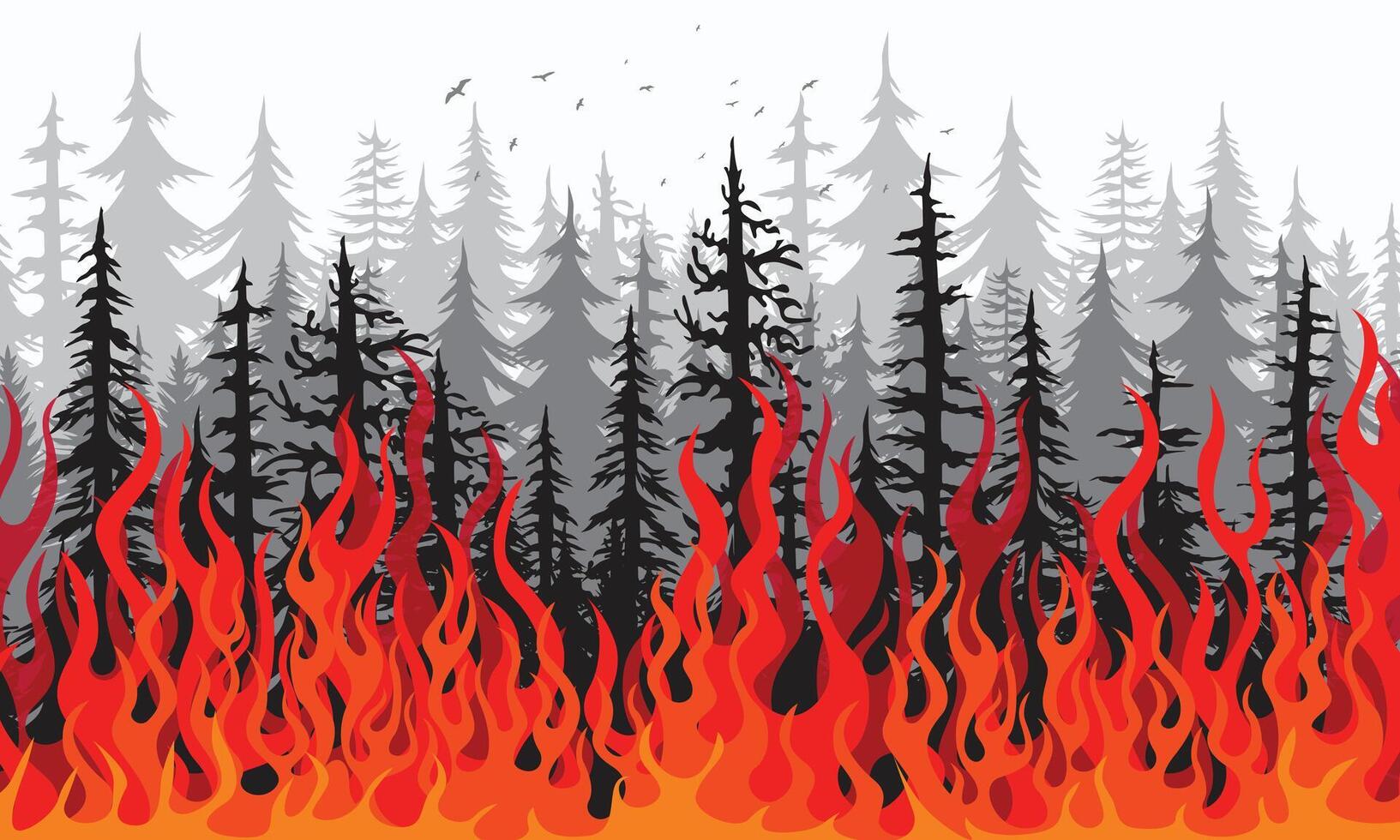 Forest fire illustration background. Forest fire silhouette vector