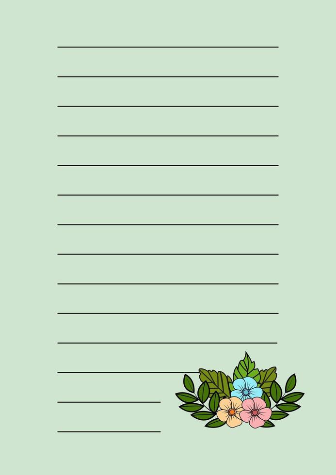 A template for notes with a forest theme, featuring flowers and leaves. Creating a notebook. vector