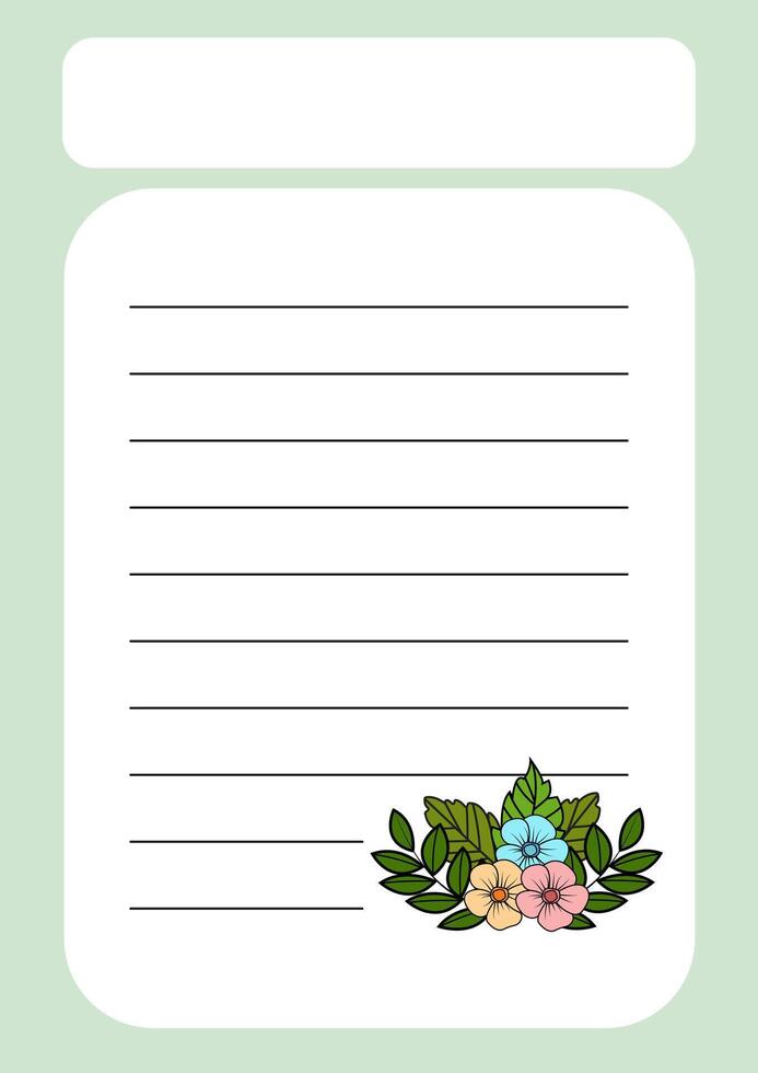 A template for notes with a forest theme, featuring flowers and leaves. Creating a notebook. vector