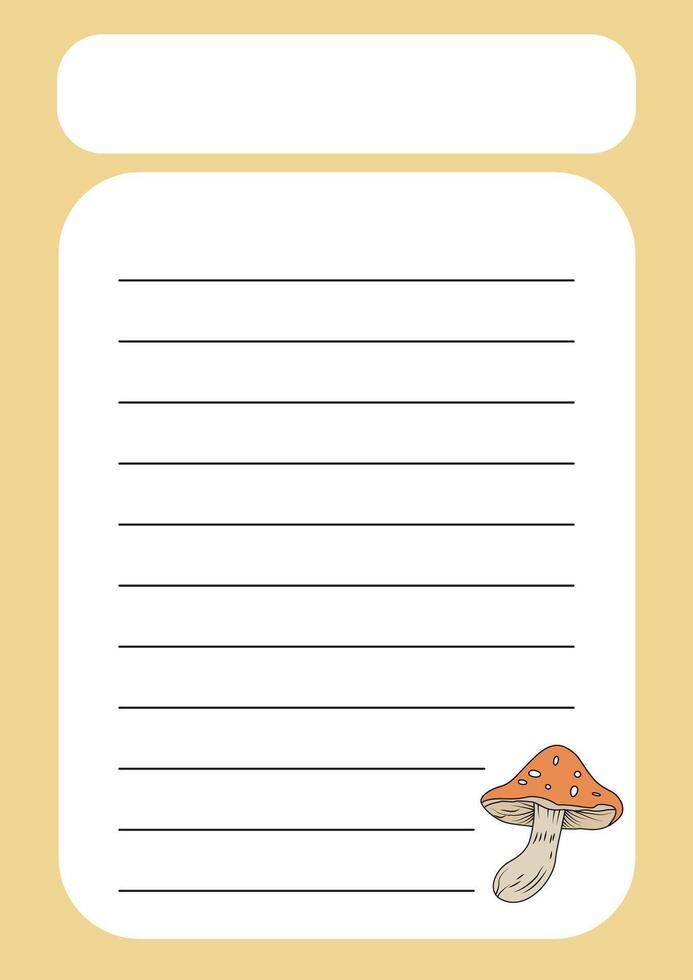 A template for notes with a forest-themed design, featuring mushrooms. The design of the notebook is inspired by the beauty of nature. vector